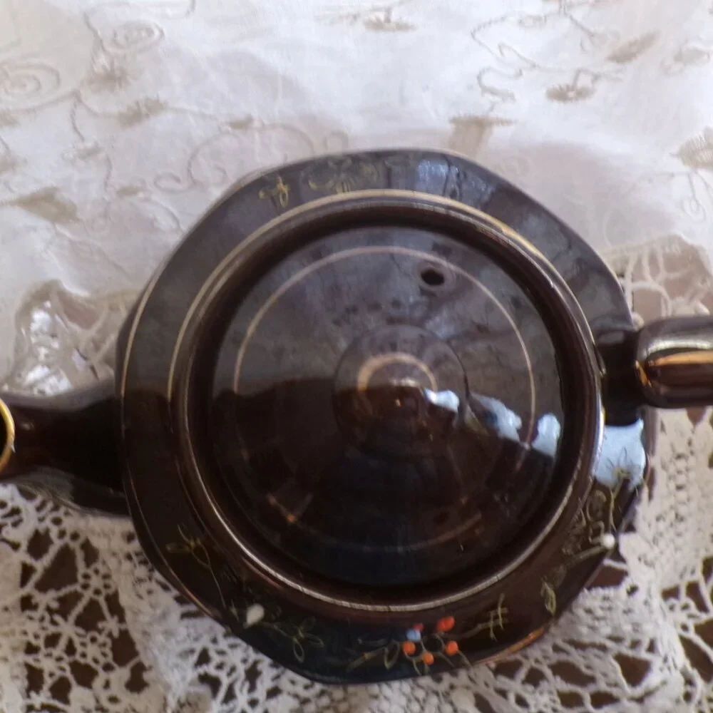 🍵 Vintage 1950s Hand‑Painted Teapot  Made in Japan  Redware Floral